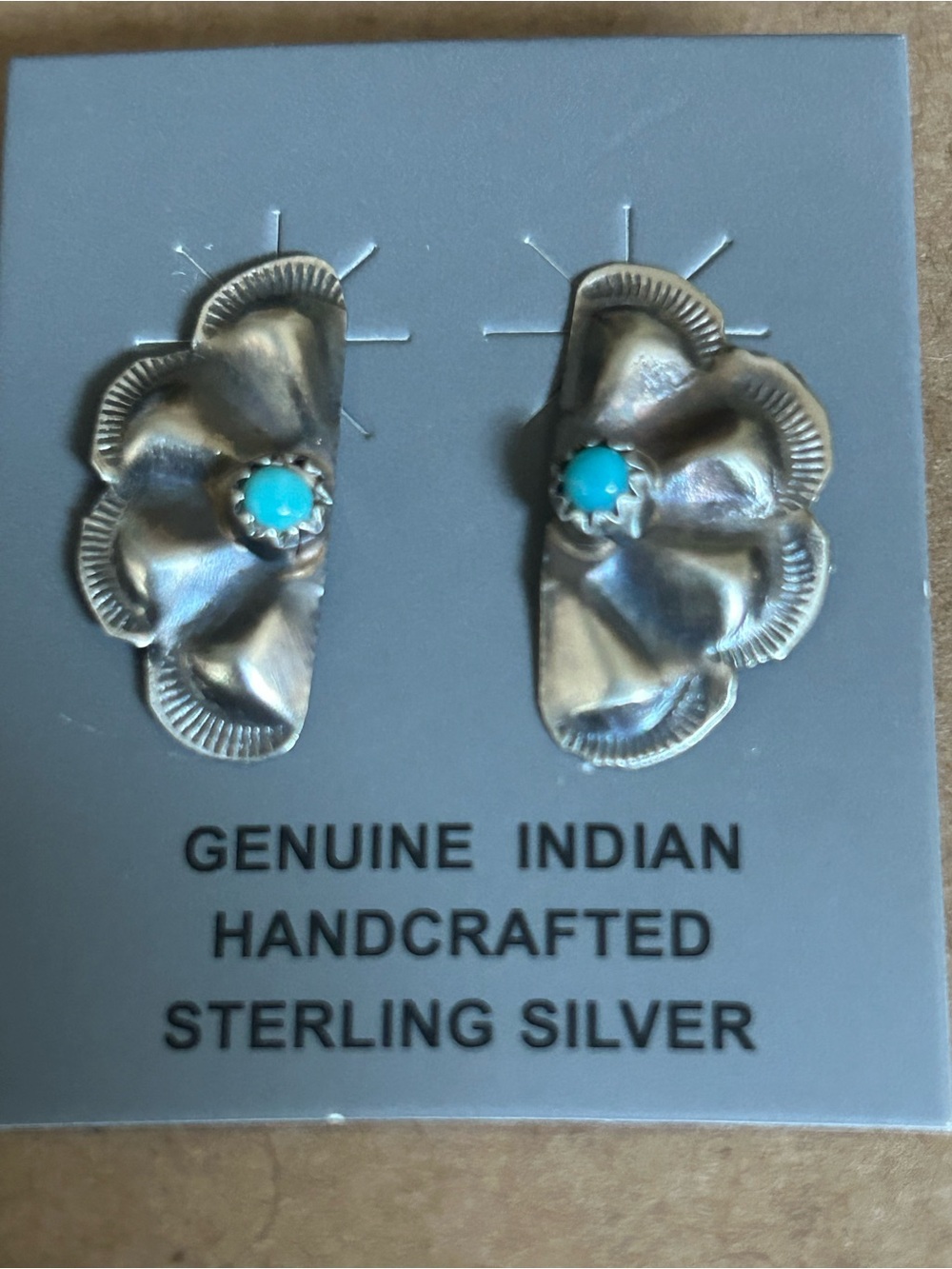 Handcrafted Navajo Sterling Silver Flower Earrings with Turquoise Center